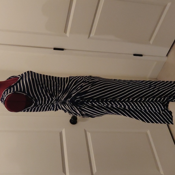 New! Max studio navy sleeveless striped dress Sz XLP Retro Y2k Minimalist Trendy - Picture 5 of 10